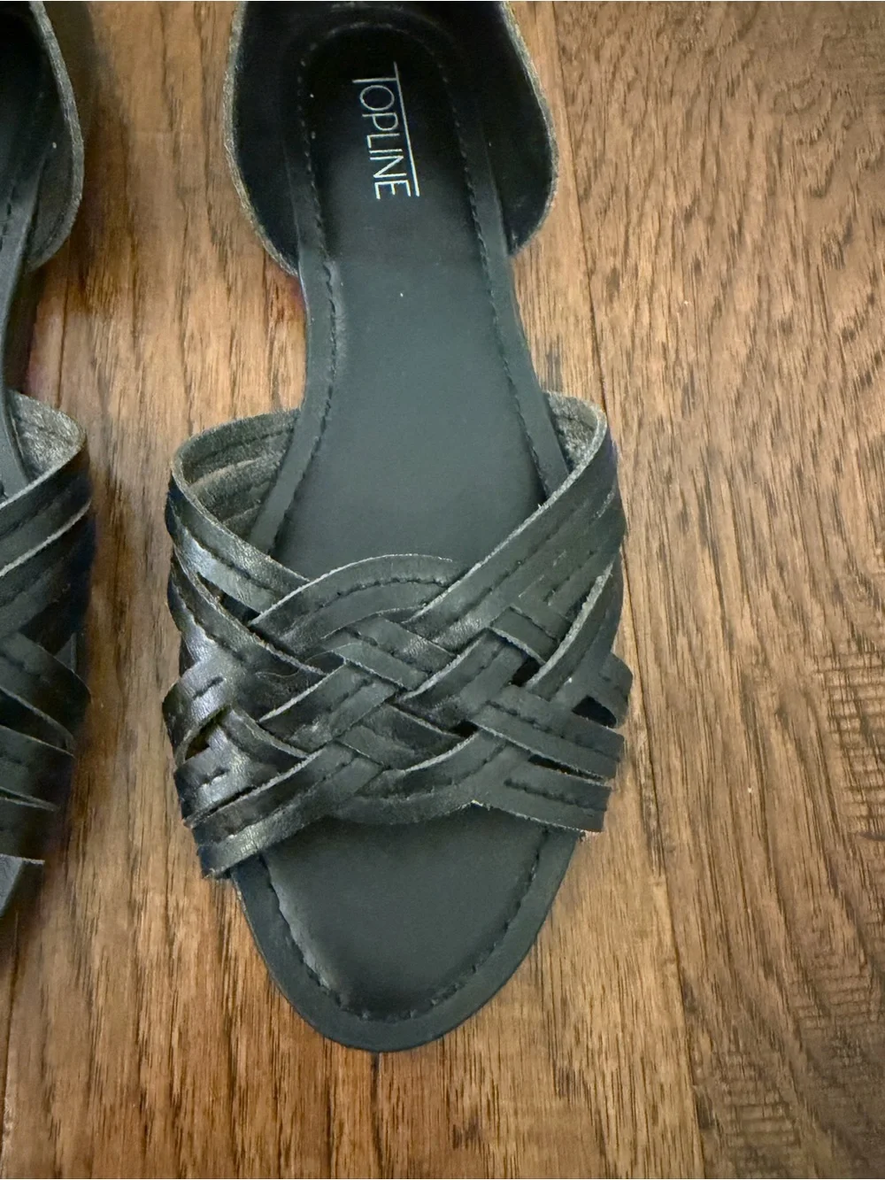 Amazon Topline Cynthia Black Braided Peep Toe Slide Sandals Women's Size 6.5